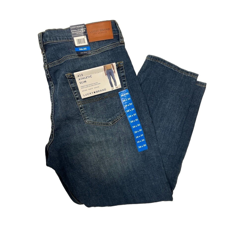 Lucky Brand 412 Athletic Slim Jeans Mens 38x30 Blue Denim Pants NWT